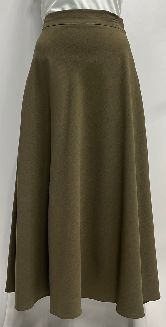 SAMS FASHION A-LINE SKIRT-MIDI OLIVE