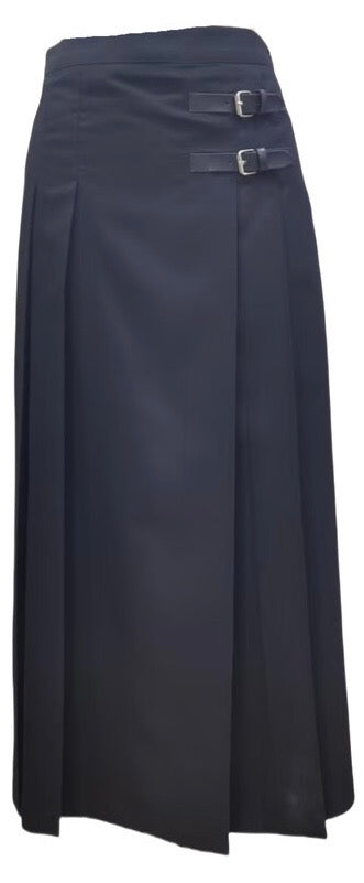 SHIFT PLEATED SKIRT W SIDE BUCKLE-MIDI BLACK