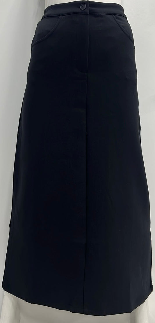 STORY STRAIGHT A-LINE WOOLY SKIRT W POCKETS-MIDI BLACK