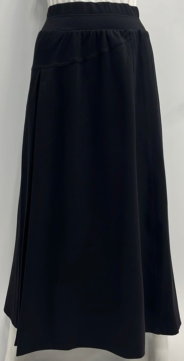 MISS ISSIPPI INSERT PLEATS WOOLY SKIRT W DETAILED SEAMS-MIDI BLACK