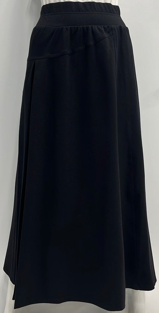 MISS ISSIPPI INSERT PLEATS WOOLY SKIRT W DETAILED SEAMS-MIDI BLACK