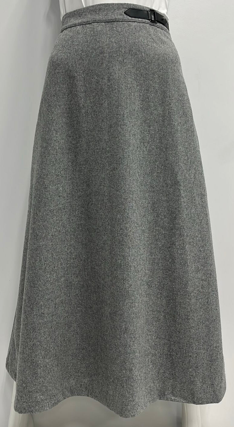 SCIACCA WOOL A-LINE SKIRT W WAIST DETAIL-MIDI GREY
