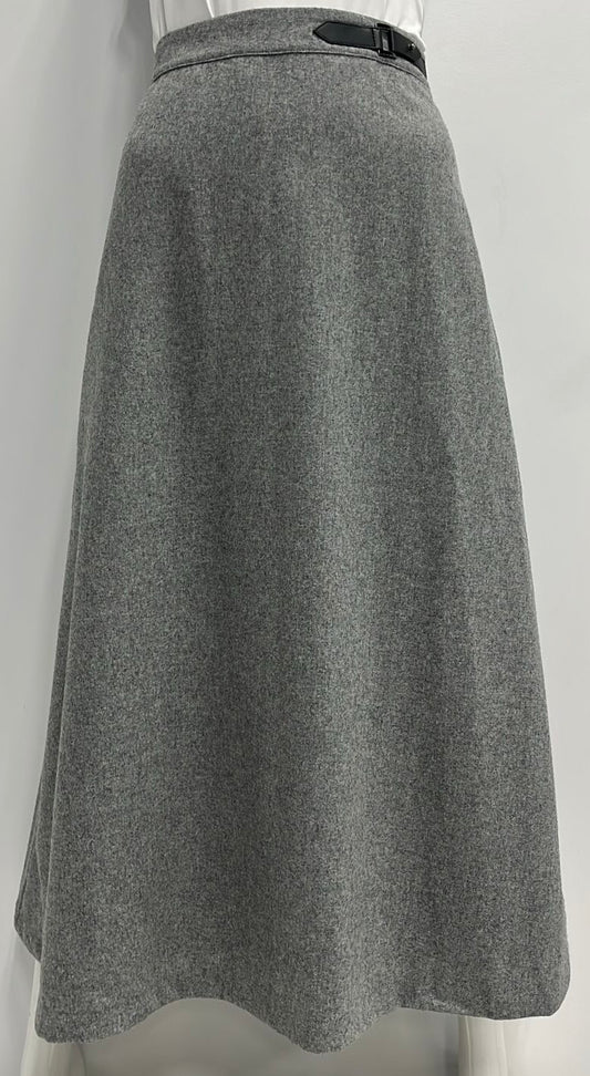 SCIACCA WOOL A-LINE SKIRT W WAIST DETAIL-MIDI GREY