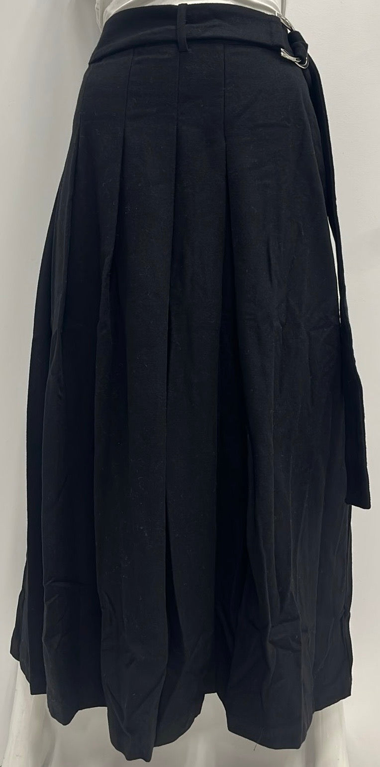BEIGE WOOL PLEATED SKIRT W BELT-MIDI BLACK