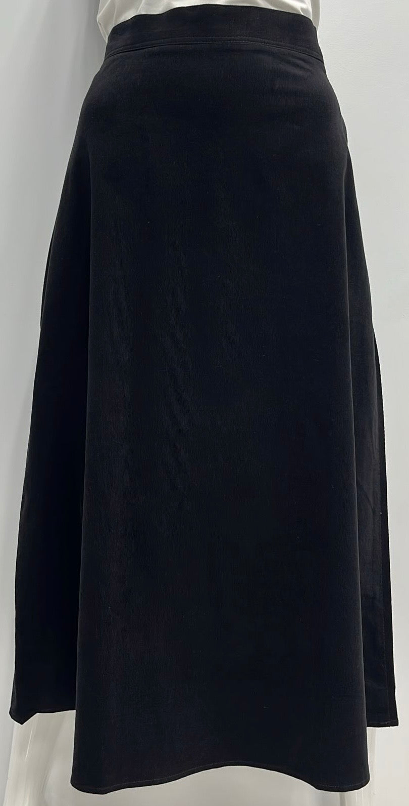 WEAR AND FLAIR STRAIGHT A-LINE CORDUROY SKIRT W SIDE BUTTON-EXTRA LONG BLACK