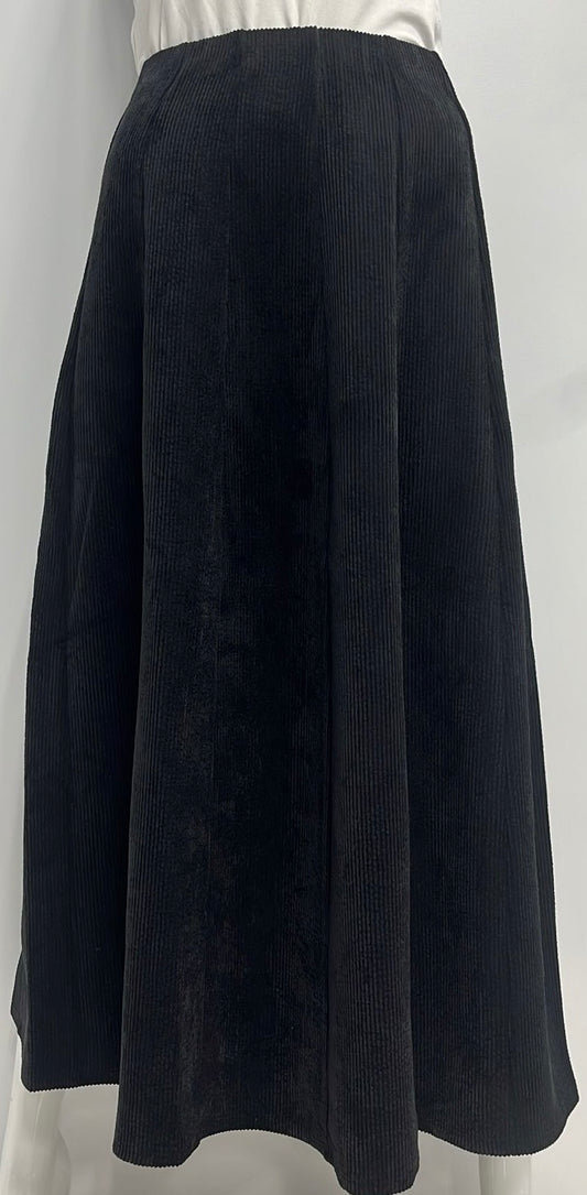 ALINE APPAREL PANELED CORDUROY SKIRT-MIDI BLACK