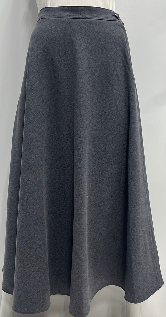 MAXMRKT DRESSY FLAIRY SKIRT W SIDE BUTTON & ZIPPER-MIDI GREY