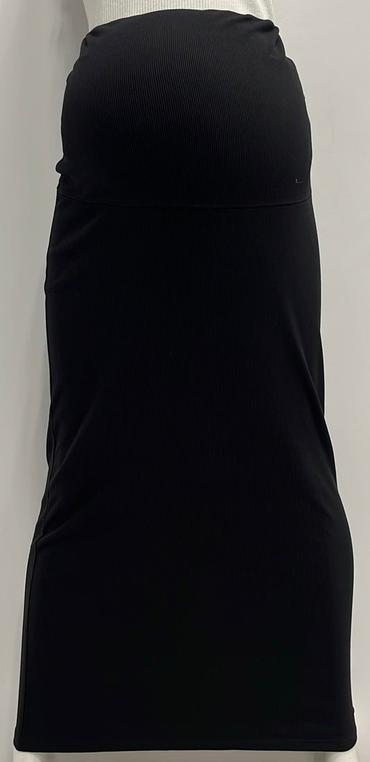 APPARALEL MATERNITY STRAIGHT RIBBED SKIRT-MAXI BLACK