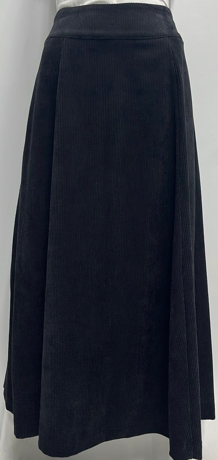 CLASS COLLECTION CORDUROY A-LINE SKIRT W SEAMS-MIDI BLACK