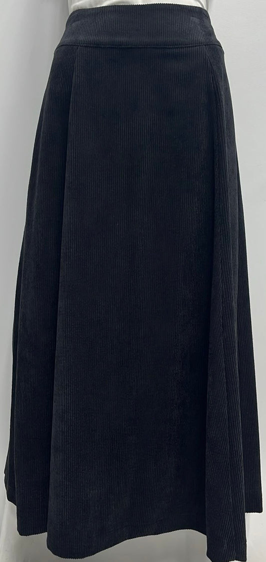 CLASS COLLECTION CORDUROY A-LINE SKIRT W SEAMS-MIDI BLACK