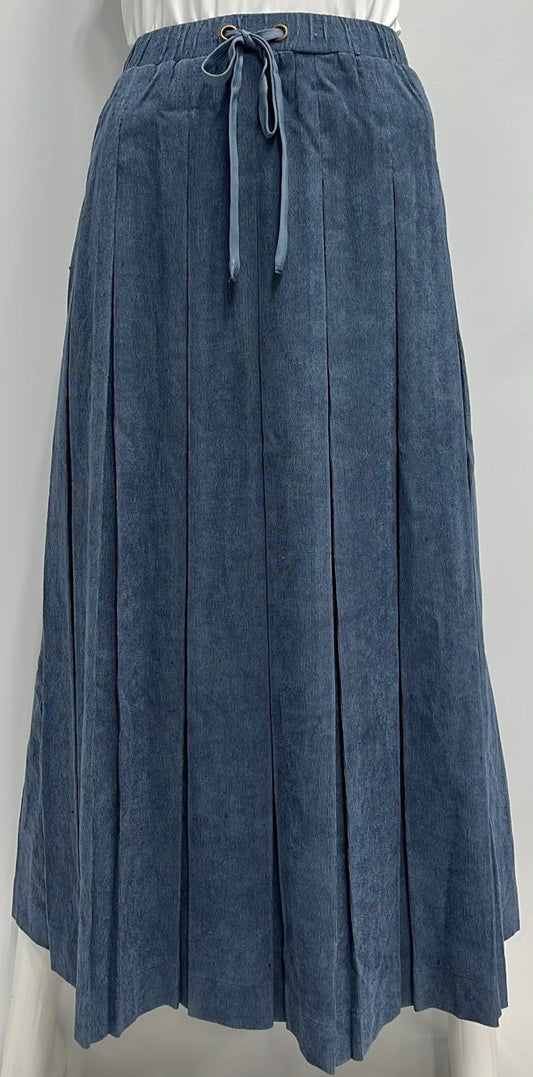 SCIACCA CORDUROY BOX PLEATED SKIRT-MIDI BLUE