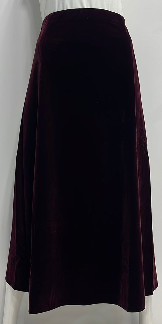 LATI TUDE VELVET A-LINE SKIRT-MIDI WINE