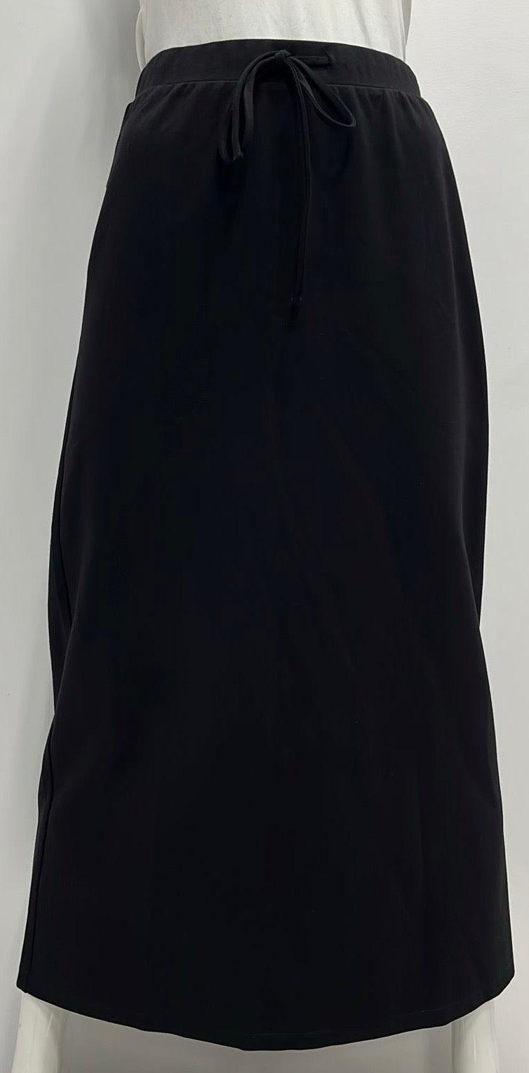 MYSTERY DRAW STRING PONTE SKIRT-MIDI BLACK