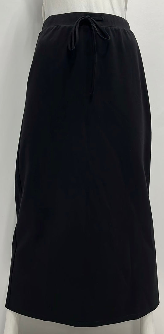MYSTERY DRAW STRING PONTE SKIRT-MIDI BLACK