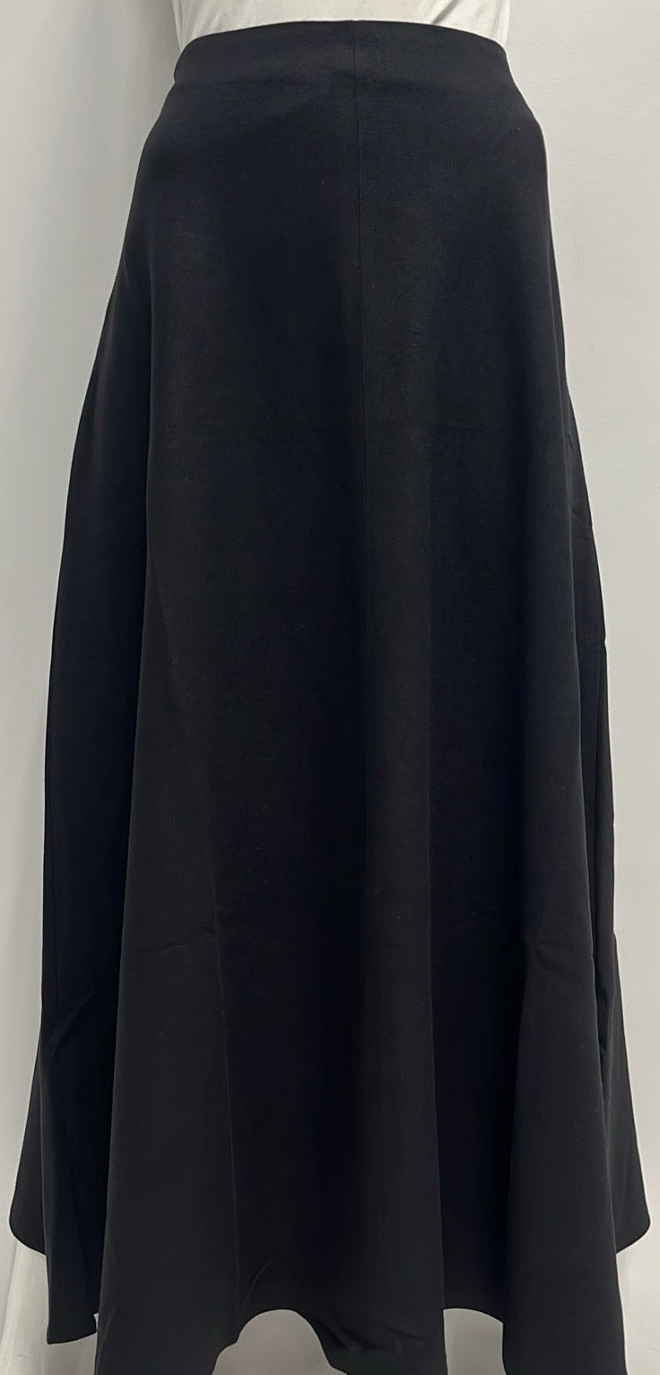 GEORGETTE WOOLY A-LINE W CENTER SEAM MIDI BLACK