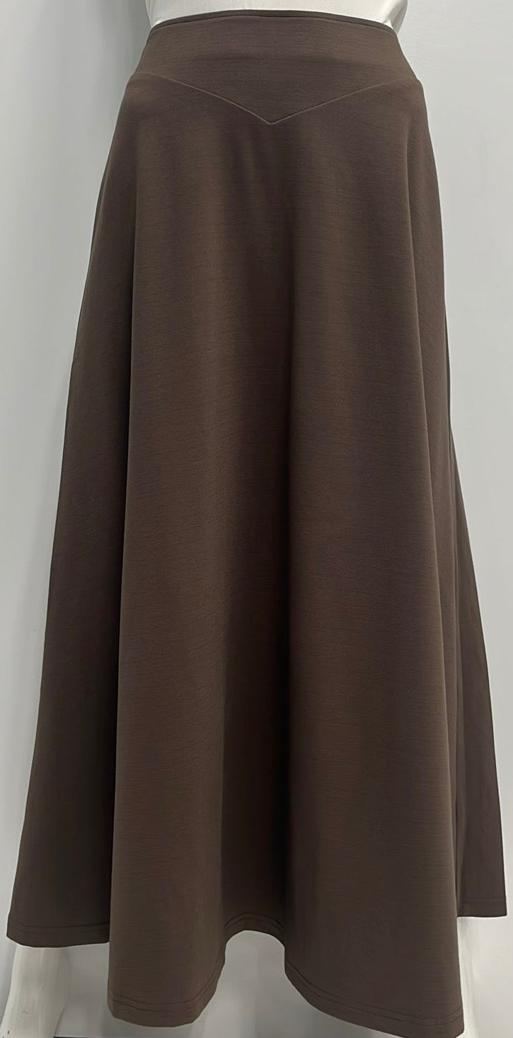 HONEYSEED V SHAPED WAISTBAND SKIRT-MIDI MOCHA