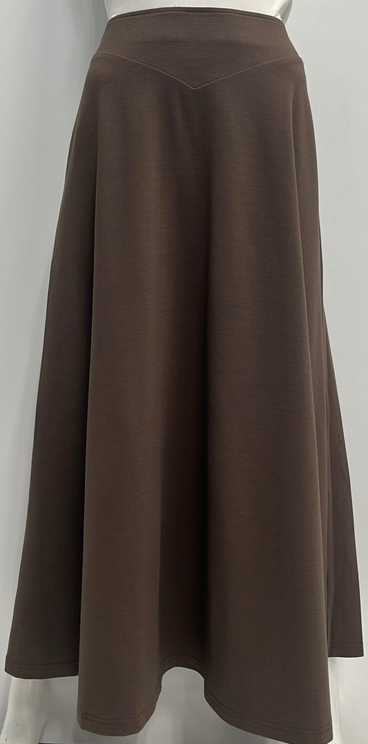 HONEYSEED V SHAPED WAISTBAND SKIRT-MIDI MOCHA