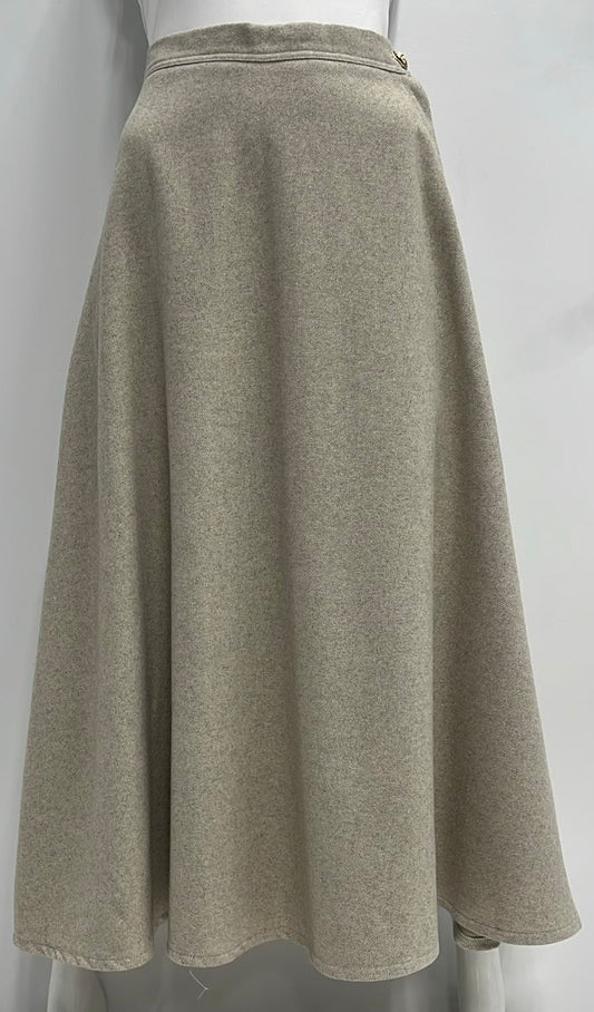 VIVA K FLAIRY WOOL SKIRT W SIDE BUTTON & ZIPPER-MIDI OATMEAL