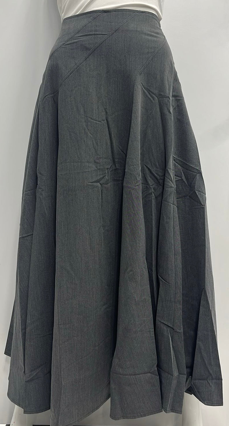 BEIGE WOOLY FINISH FLAIRY SKIRT W DIAGONAL SEAMS-MIDI GREY