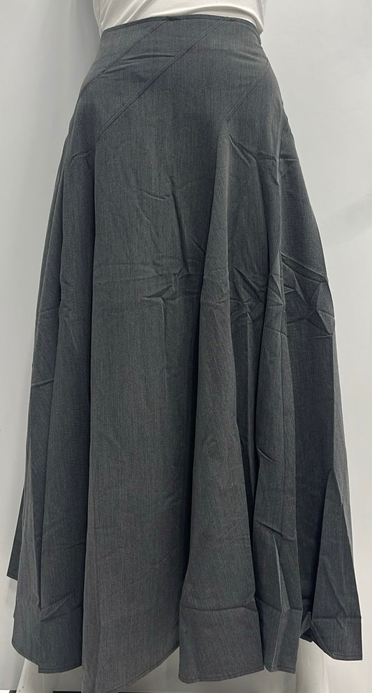 BEIGE WOOLY FINISH FLAIRY SKIRT W DIAGONAL SEAMS-MIDI GREY
