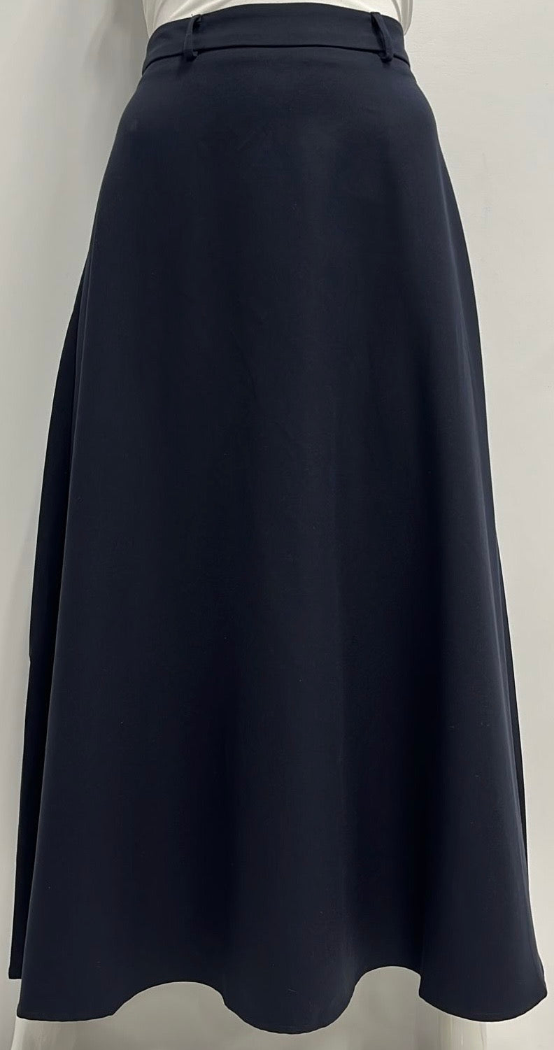 HONEYSEED WOOL FINISHED A-LINE SKIRT-MIDI NAVY