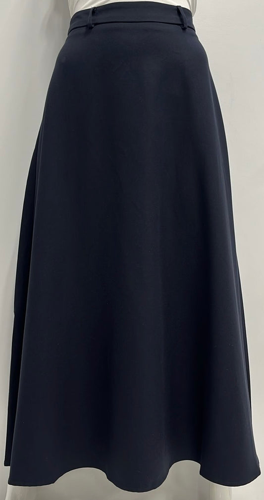 HONEYSEED WOOL FINISHED A-LINE SKIRT-MIDI NAVY
