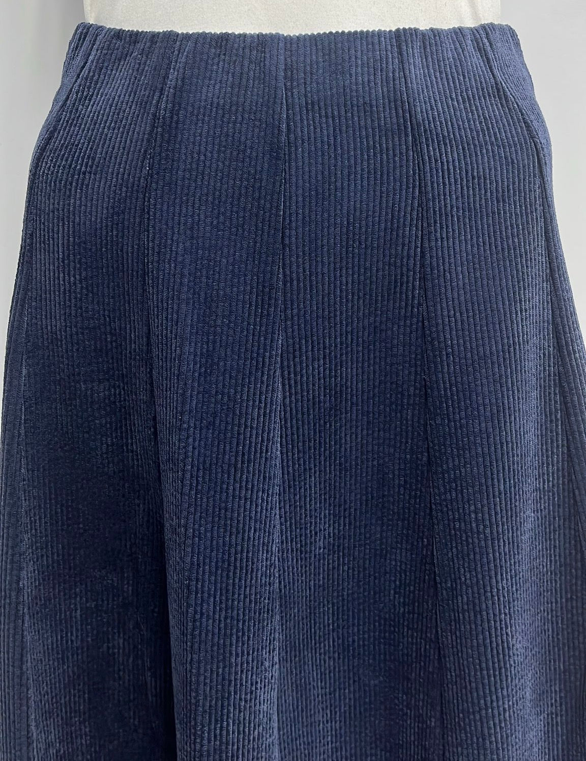 ALINE APPAREL PANELED CORDUROY SKIRT-MIDI NAVY