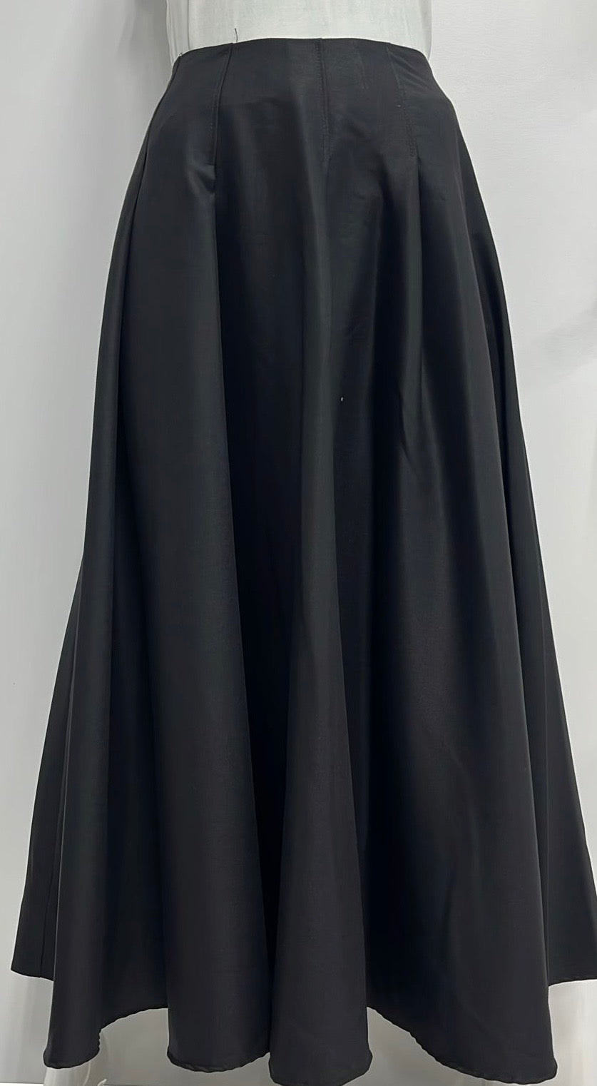 WEEKEND FLARED SUITING SEWN DOWN PLEATS SKIRT-MIDI BLACK