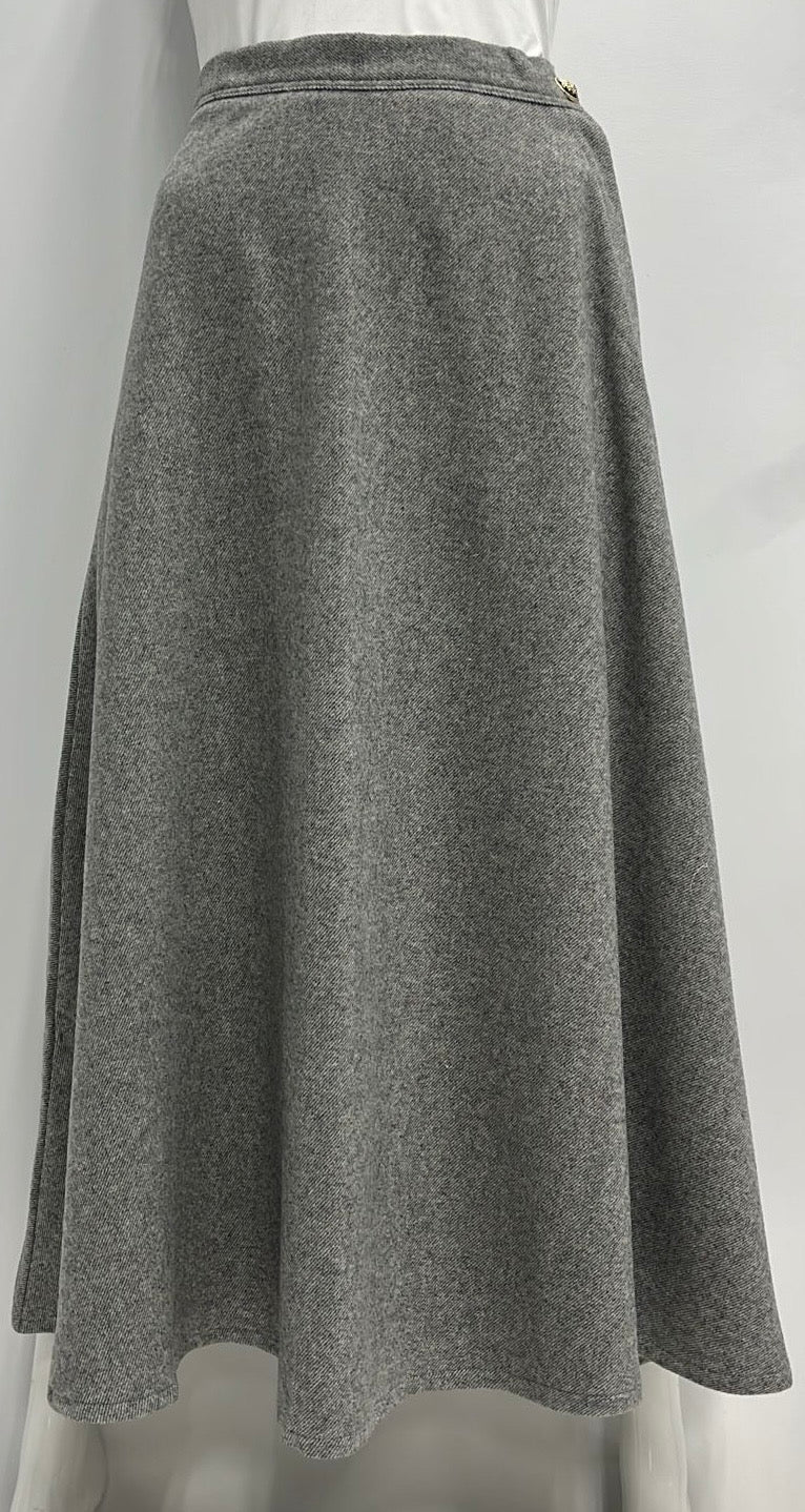 VIVA K FLAIRY WOOL SKIRT W SIDE BUTTON & ZIPPER-MIDI GREY