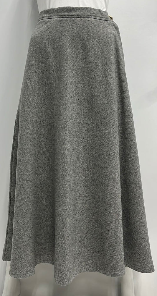 VIVA K FLAIRY WOOL SKIRT W SIDE BUTTON & ZIPPER-MIDI GREY
