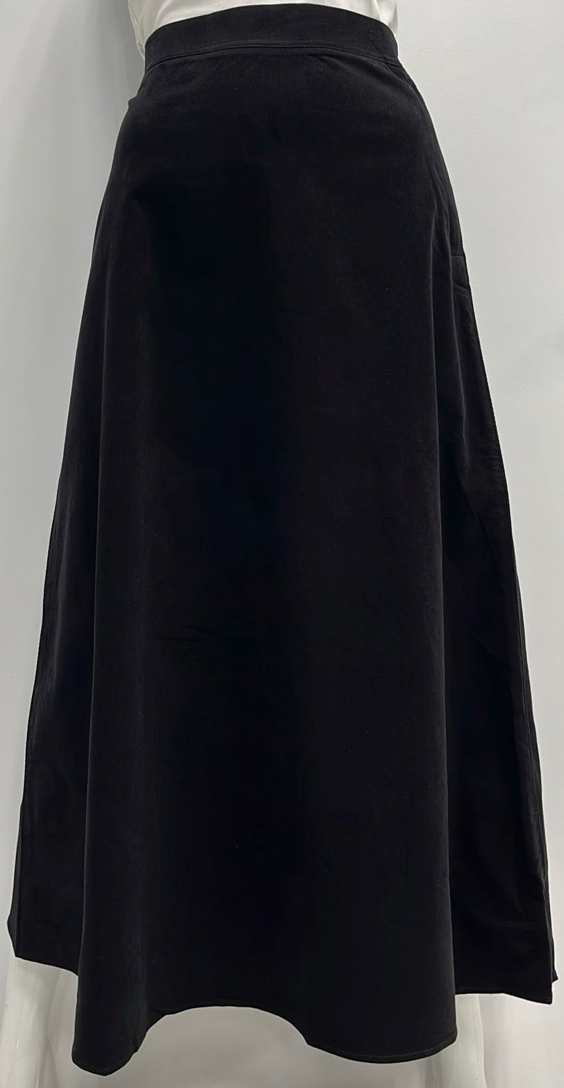 WEAR AND FLAIR STRAIGHT A-LINE CORDUROY SKIRT W SIDE BUTTON-MIDI BLACK