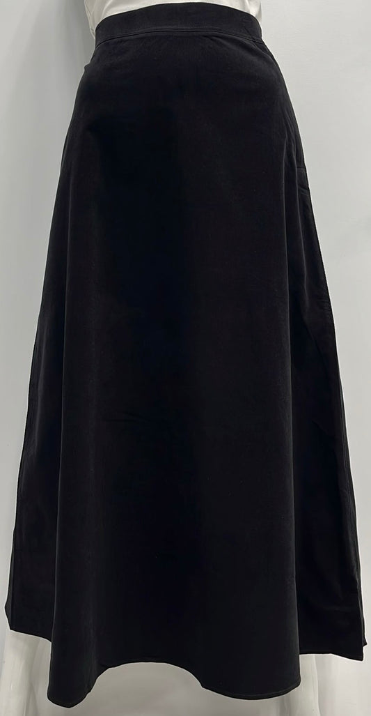WEAR AND FLAIR STRAIGHT A-LINE CORDUROY SKIRT W SIDE BUTTON-MIDI BLACK