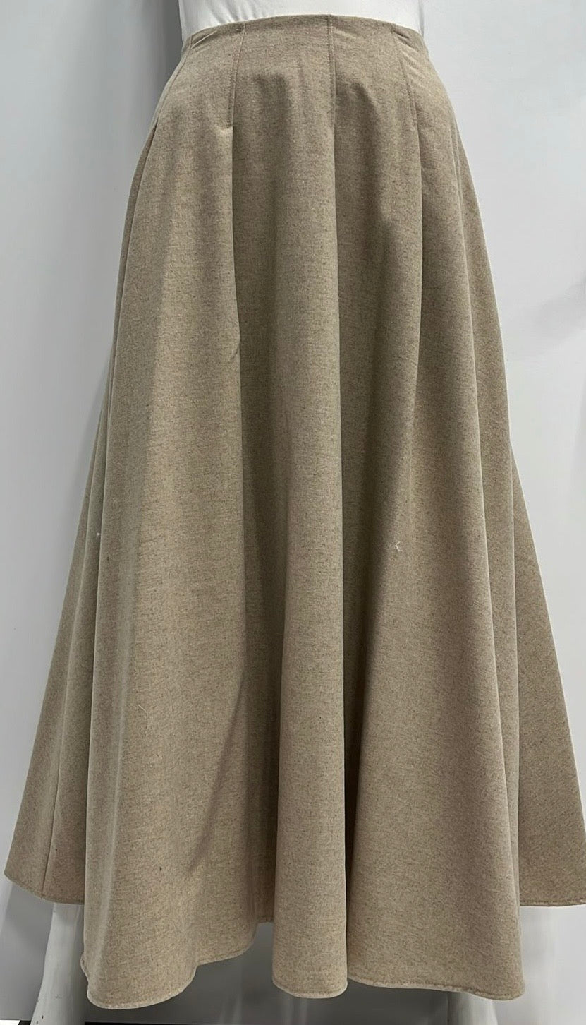 WEEKEND FLARED WOOLY SEWN DOWN PLEATS SKIRT-MIDI OATMEAL