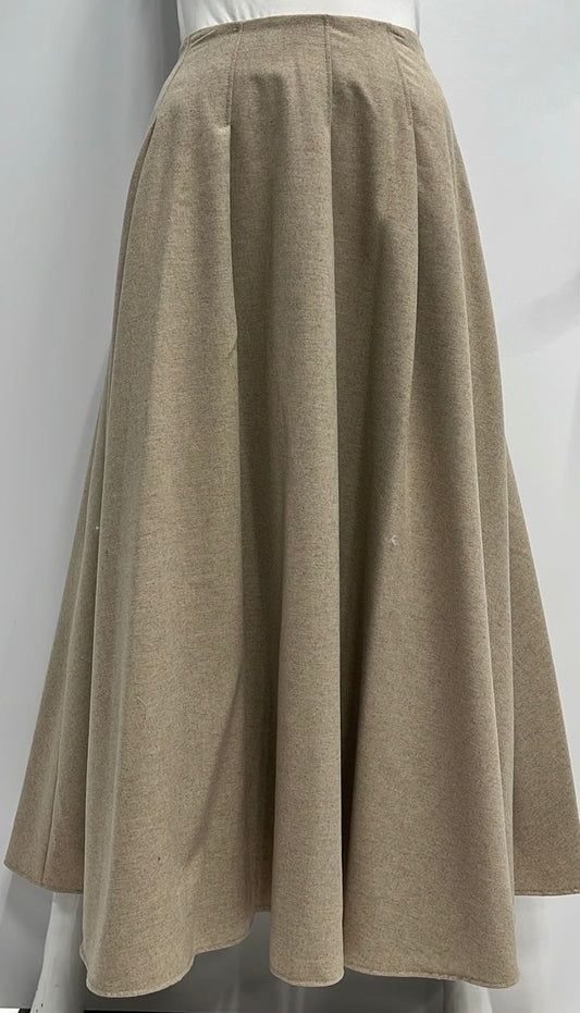 WEEKEND FLARED WOOLY SEWN DOWN PLEATS SKIRT-MIDI OATMEAL