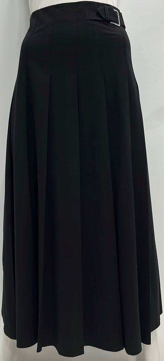 WEAR AND FLAIR PLEATED SKIRT W SIDE BUCKLE-MIDI BLACK