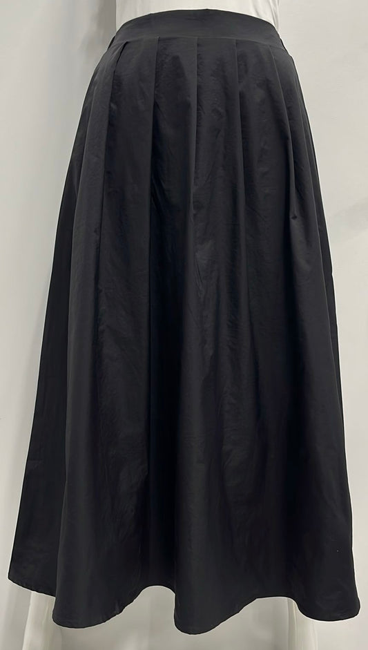 PEODE DESIGN TAFETTA FRONT PLEATED SKIRT-MIDI BLACK