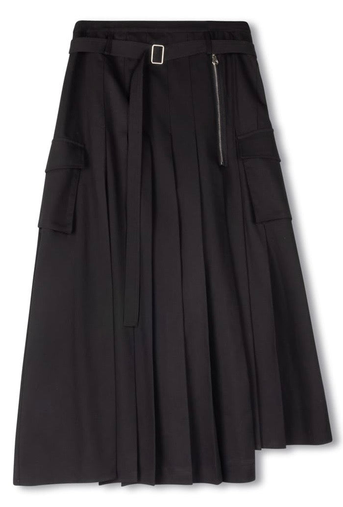STORY PLEATED WRAP SKIRT-MIDI BLACK