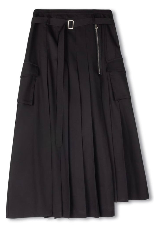 STORY PLEATED WRAP SKIRT-MIDI BLACK