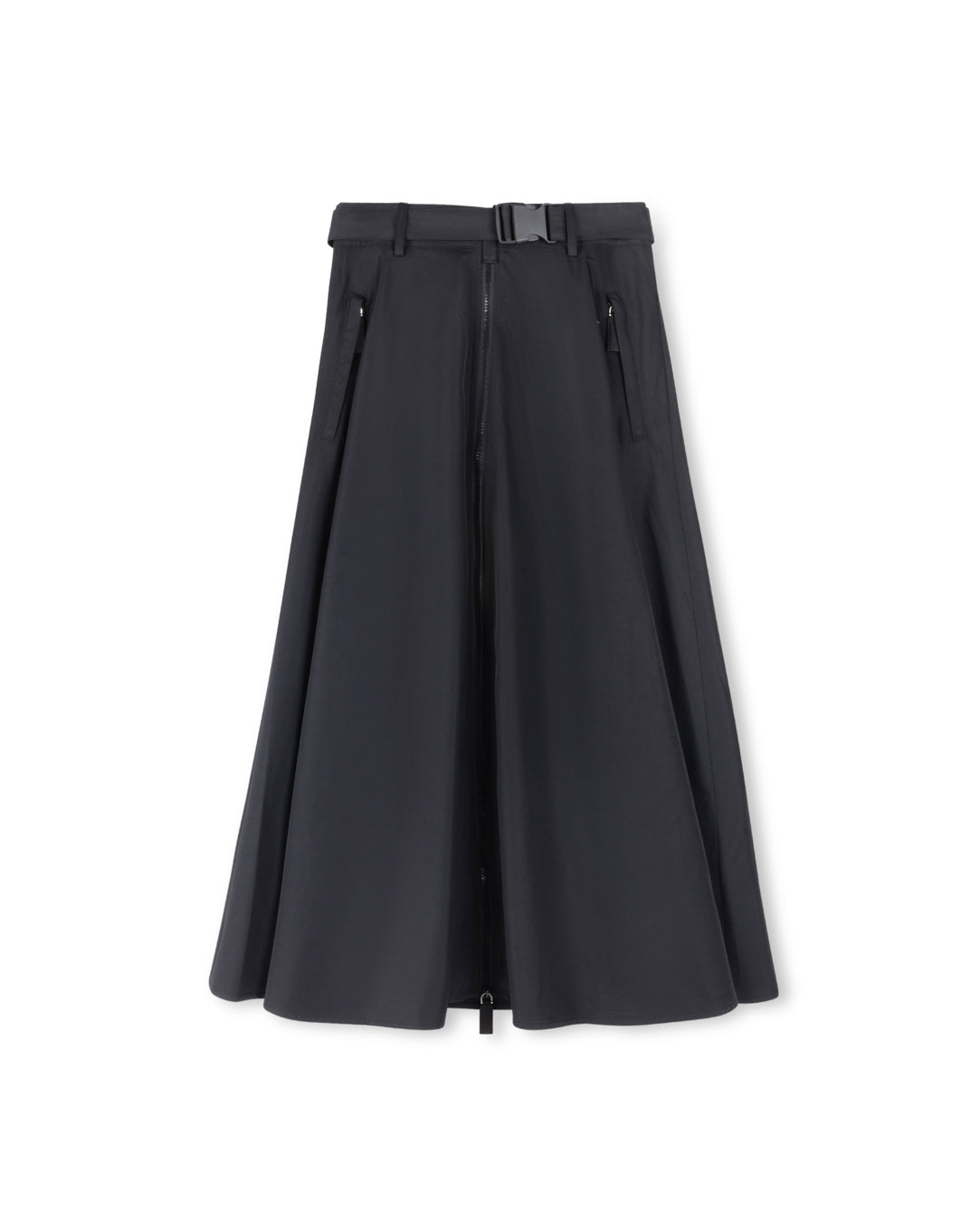 SLATE A-LINE WOOLY SKIRT W FRONT BUCKLE & ZIPPER-MIDI BLACK