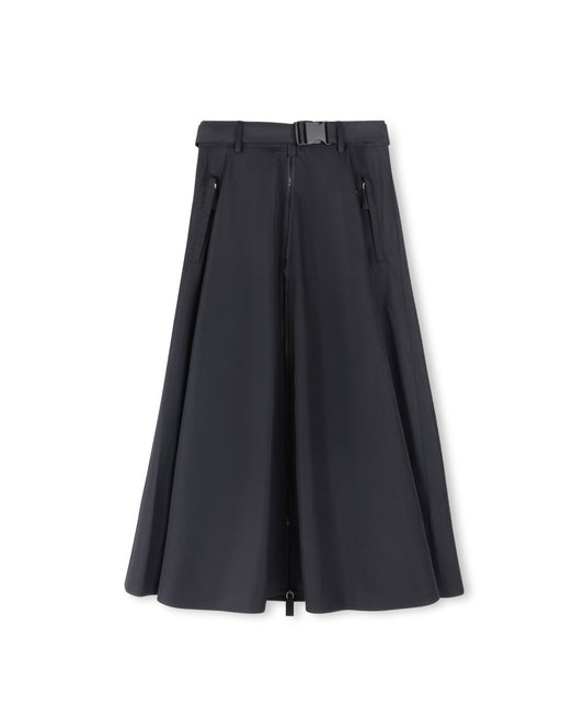 SLATE A-LINE WOOLY SKIRT W FRONT BUCKLE & ZIPPER-MIDI BLACK
