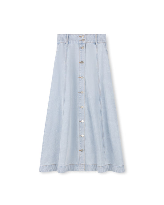 SLATE A-LINE DENIM BUTTON DOWN SKIRT-MIDI DENIM