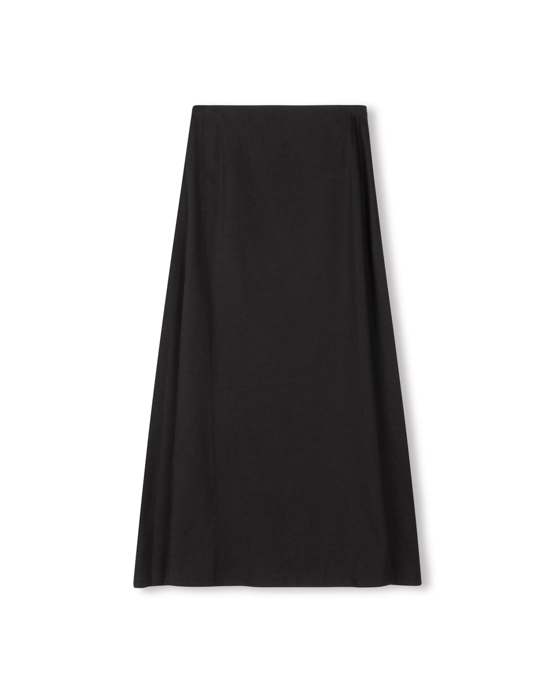 BEGONIA LINEN  A-LINE SKIRT W SIDE ZIPPER-MIDI BLACK