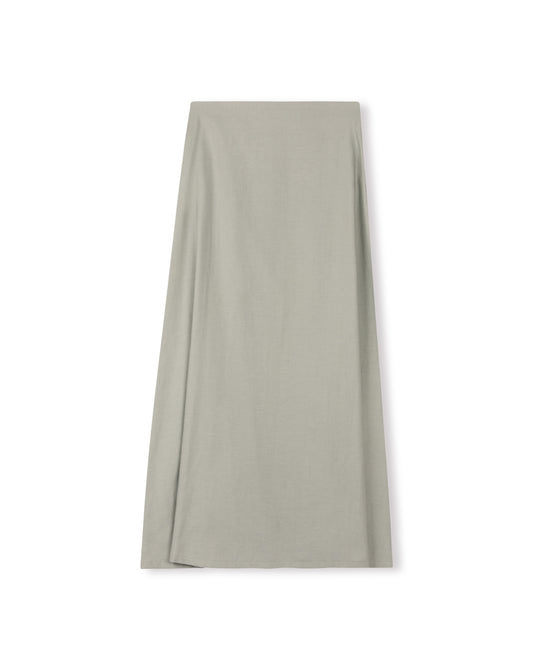 BEGONIA LINEN  A-LINE SKIRT W SIDE ZIPPER-MIDI MINT GREEN