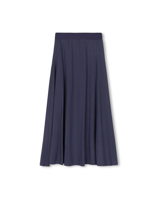 HONEST EDIT WAIST DETAIL LINEN SKIRT-MIDI NAVY