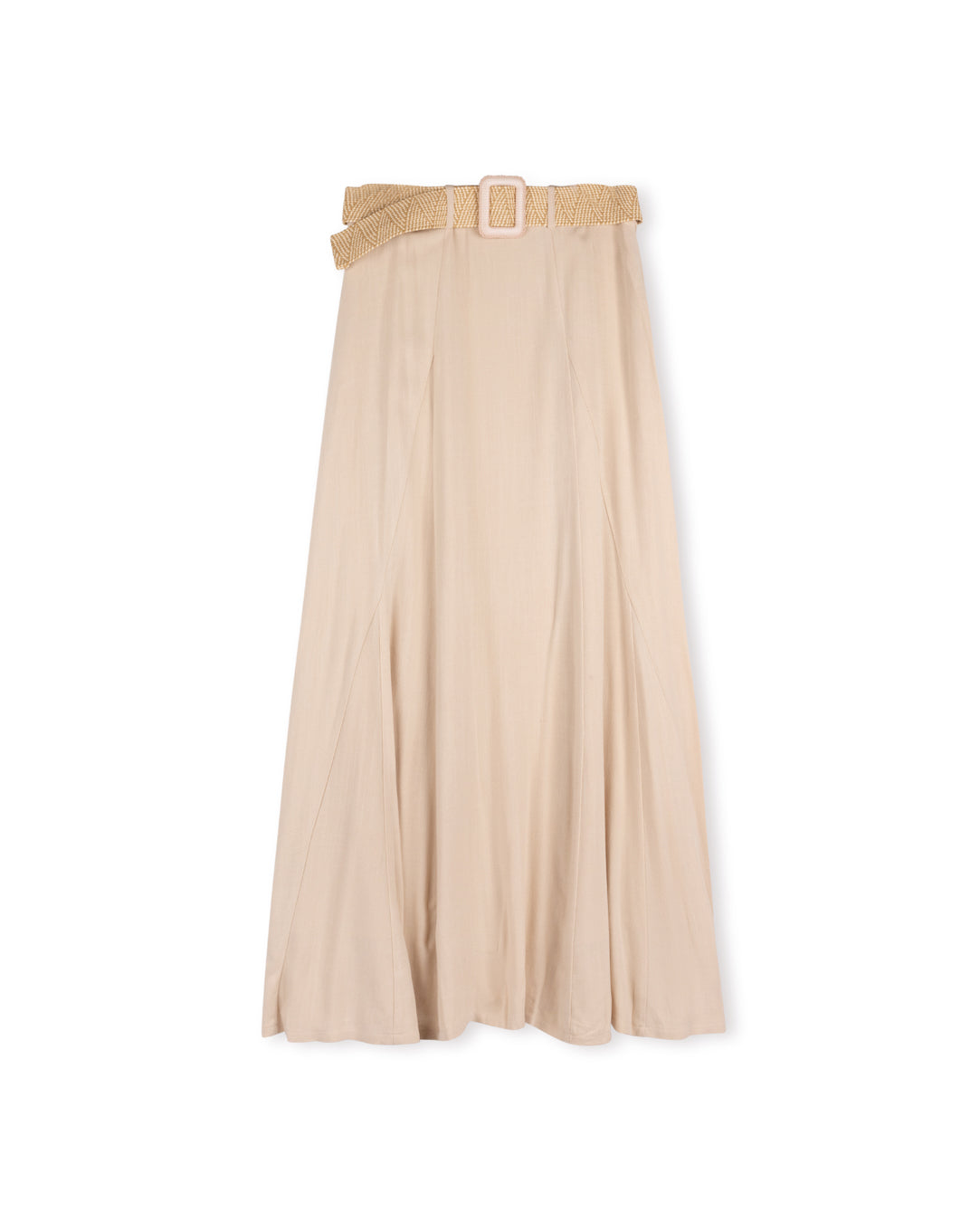 SHIFT LINEN SKIRT W INSERTS & BELT-MAXI TAN