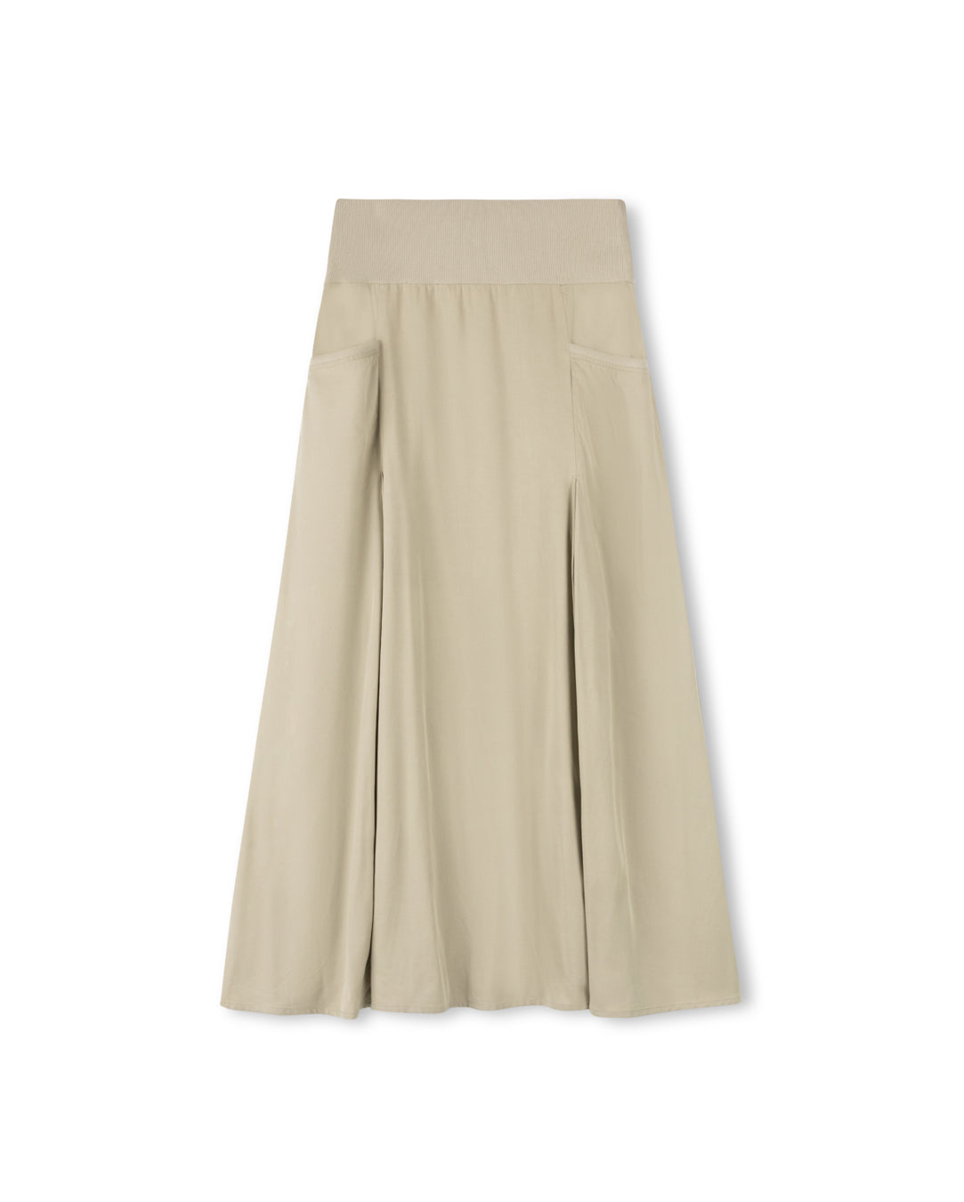 SLATE POCKET SKIRT W RIBBED WAIST-MAXI SAGE GREEN
