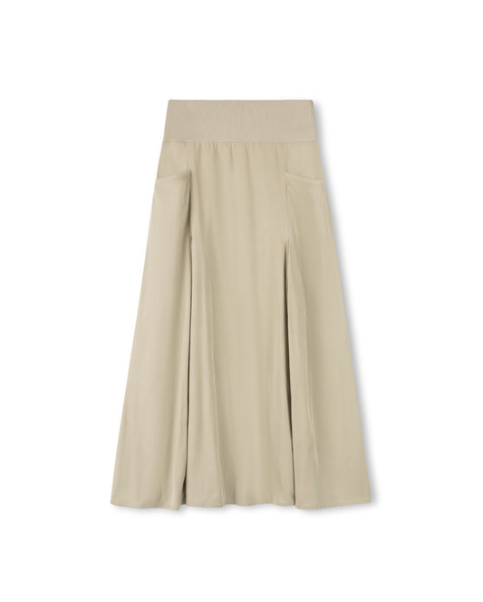 SLATE POCKET SKIRT W RIBBED WAIST-MAXI SAGE GREEN
