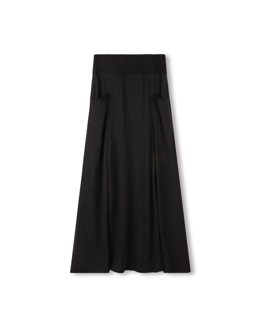 SLATE POCKET SKIRT W RIBBED WAIST-MAXI BLACK