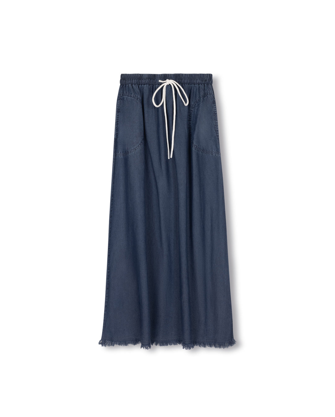 TWEED FRAYED HEM DENIM SKIRT-MAXI DENIM