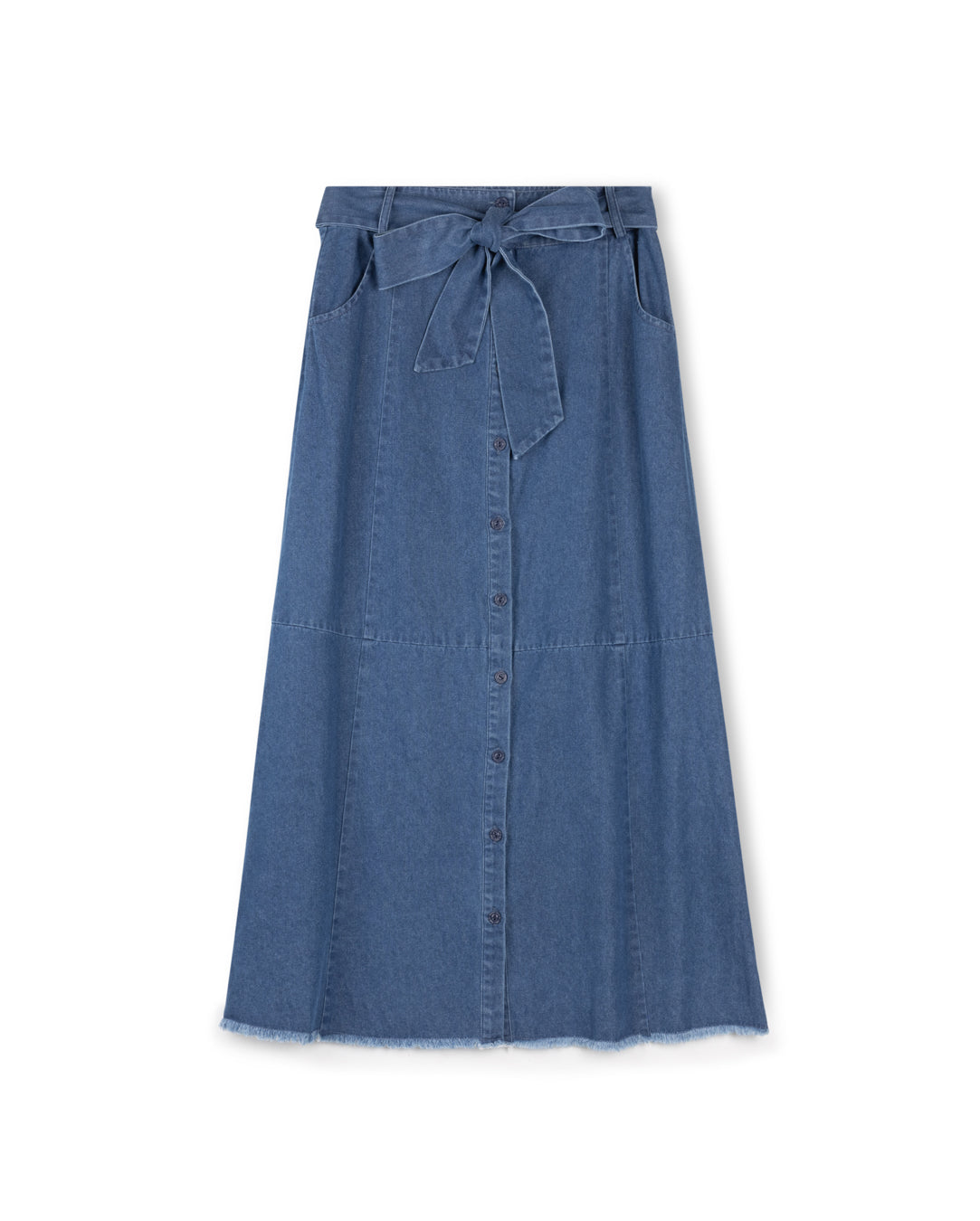 MODELLE DENIM SKIRT W RAW EDGE & BELT-MIDI DENIM